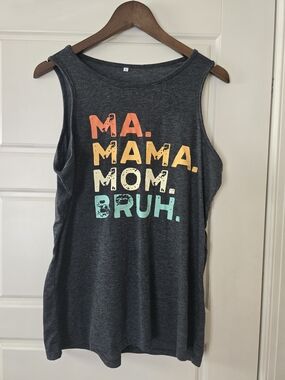 Dark Gray Graphic Tank with Colorful 'MA. MAMA. MOM. BRUH.' Text